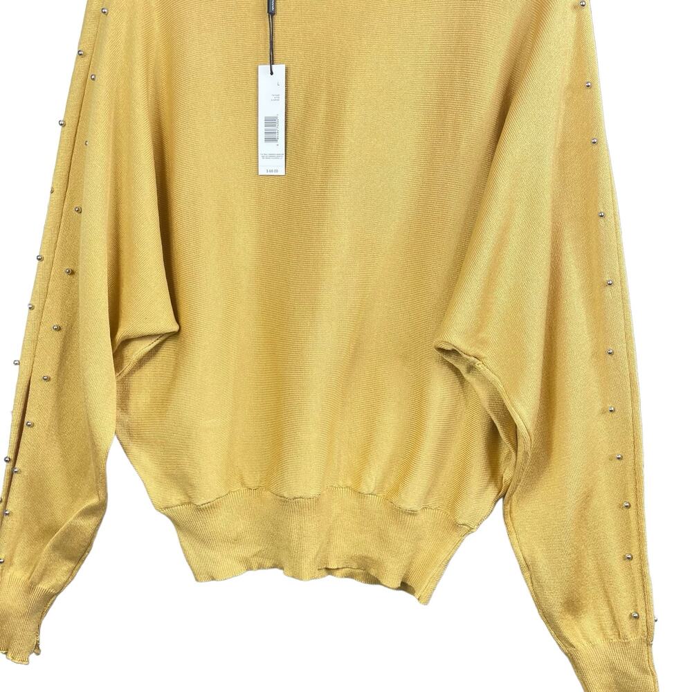 Tahari Womens Sweater Large Yellow Gold Beaded Boat Neck Dolman Sleeve Pullover - Picture 6 of 10